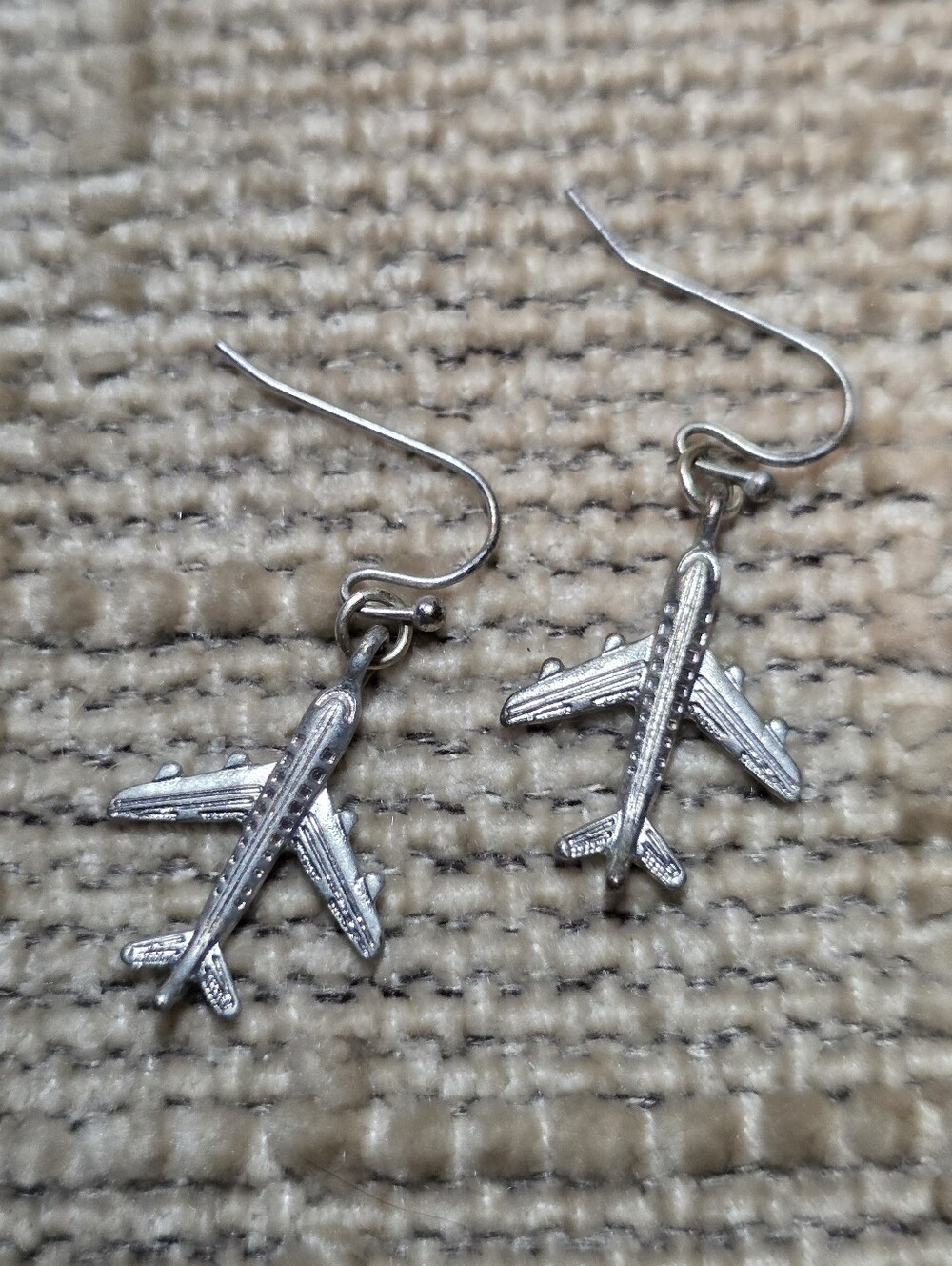 Silver-Toned Airplane Dangle Earrings